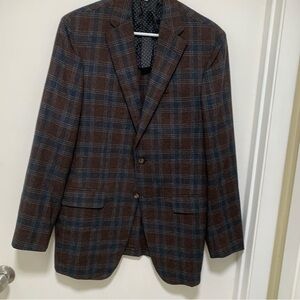 Samuelsohn Brown and Blue Plaid 100% Cashmere Sport Coat